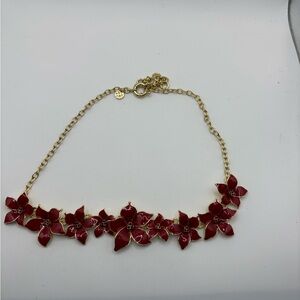 Talbots Red Enamel Floral Statement Necklace – Gold Tone Chain